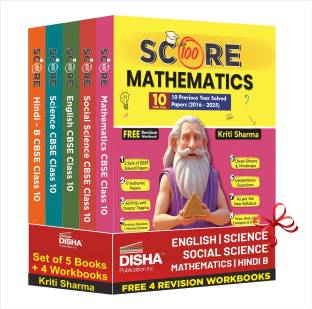 Disha Combo (set of 5 Books) Score 100 Science, Mathematics (Standard), Social Science, Hindi B, English Language & Literature CBSE Class 10 - 10 Previous Year-wise Solved Papers (2016 - 2025) | 2026 Exam