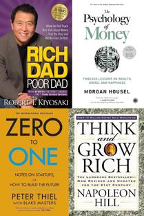 Rich Dad Poor Dad + The Psychology Of Money + Think And Grow Rich + Zero To One - Combo Of 4 Books  - Bestselling Finance & Self-Help Combo Set