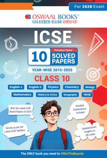 Oswaal ICSE 10 Previous Years' Solved papers yearwise 2015-2025, Class-10, Physics, Chemistry, Mathematics, Biology, History and Civics, Geography, Hindi, English 1, English 2 (2026 Exam)