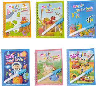 Water Magic Book Pack of 6, Reusable Colouring Book, 6 Book + 6 Pen