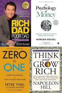 Rich Dad Poor Dad + The Psychology Of Money + Think And Grow Rich + Zero To One - Combo Of 4 Books