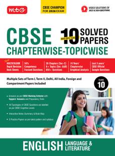 MTG CBSE 10 इयर्स (2025-2016) चैप्टरवाइज़ टॉपिकवाइज़ सॅाल्व्ड पेपर्स क्लास 10 इंग्लिश लैंग्वेज एंड लिटरेचर - CBSE चैम्पियन फॉर 2026 एग्ज़ाम | फ्री वीडियो सॉल्यूशन ऑफ PYQs (एज़ पर लेटेस्ट पैटर्न)