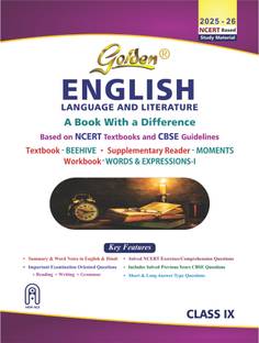 Golden English Language and Literature Study Material Based on NEW NCERT Beehive and Moments for Class-9 | For CBSE 2026 Board Exams | Solved NCERT Exercises | Previous Board Paper Solved
