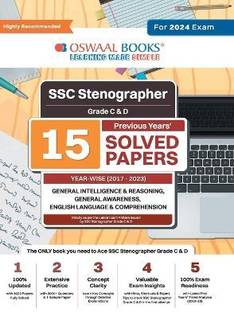 ओसवाल SSC स्टेनोग्राफर ग्रेड सी एंड D 15 ईयर्स सॅाल्व्ड पेपर्स जनरल इंटेलिजेंस जनरल अवेयरनेस रीज़निंग ईयर-वाइज़ 2017 - 2023 फॉर 2024 एग्ज़ाम