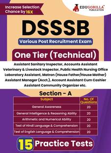 DSSSB Various Post Recruitment Exam  - 2024 | One Tier (Technical) - Asst. Sanitary Inspector, Matron, Laboratory Attendant, Veterinary and Livestock Insp. & etc | 15 Practice Tests (1500 Solved MCQ