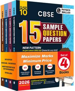 Pw Cbse Class 10 Sample Papers Combo Set (Science, Maths STD, English, Social Science) ?for 2025 - 2026 Board Exam | 15 New-Pattern Papers Per Subject + 111 Most Probable Question | Solved & Unsolved?