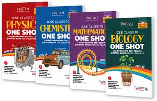 Educart ICSE Class 10 One Shot Question Bank 2026 | Physics, Chemistry, Mathematics and Biology (Set of 4 Books) For 2025-26 Exam