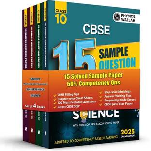 PW CBSE 15 New Pattern Sample Paper Class 10 Science, Maths (Std), English & Social Science Set of 4 Books for 2025 Board Exam | 50% Competency-Based & 100 Most Probable Questions