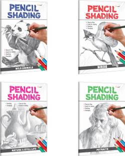 Pencil Shading - Birds, Wild Animals, Nature & Still Life and Portraits : Children's art book, Pencil Shading book for Children, Educational book for kids | Pack of 4 Pencil Shading Activity books