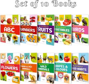 My First Picture Book Collection For Early Learning With 10 Topics (Waterproof, Dust-Resistant, Big Fonts, Laminated, Realistic Pictures) | Gift Set For Kids