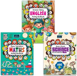 Activity Workbook Ages 9+ (Set of 3 books)-Grammar Galaxy English, Clever Calculators Maths, Wonder Wizards Science  - Learning Mazes, word search, Puzzle and Brain boost Games
