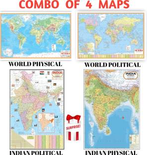 INDIAN AND WORLD MAP IN ENGLISH MEDIUM COMBO OF 4 MAPS MAP OF INDIA MAP OF WORLD INDIAN MAP WORLD MAP  - Indian and world map in english medium