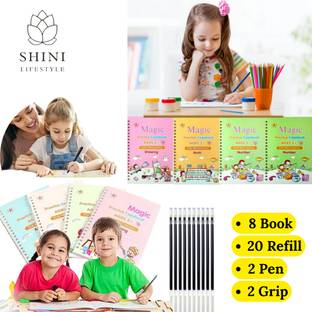 सेंक मैजिक प्रैक्टिस कॉपीबुक फॉर किड्स हैंडराइटिंग इंग्लिश रियूज़ेबल मैजिकल प्रैक्टिस कॉपीबुक किड्स ट्रेसिंग बुक फॉर मैजिक लेटर राइटिंग बुक सेट (8 बुक + 20 राइफल + 2 पेन + 2 ग्रिप)