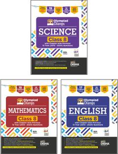 Disha Combo (3 books) Olympiad Champs Science, Mathematics, English Class 8 with Past 12 Year Questions with Chapter-wise Previous 12 Year (2013 - 2024) Questions 6th Edition | 2026 Exam
