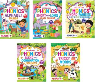 Phonics Reader 5 Books Pack  - Book for Alphabet Sounds, A to Z, Short and Long Vowel Sounds, Word Families Short and Long Vowel Sounds, Blends and Combination Sounds, Tricky Words