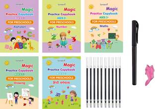 Magic Practice Copybook , (5 BOOK + 10 REFILL+ 1 Pen +1 Grip) English & Hindi  - SANK Magic Practice Copybook, Number Tracing Book For Preschoolers With Pen, Magic Calligraphy Copybook Set Practical Reusable Writing Tool Simple Hand Lettering