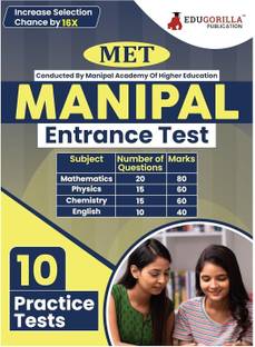 Manipal Entrance Test (MET)  - 2024 | Manipal Academy of Higher Education (MAHE) | 10 Practice Tests with Free Access to Online Tests