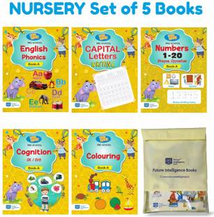 Nursery Text Books (Set of 5 Books) English, PreMath, GK, Writing, Colouring
