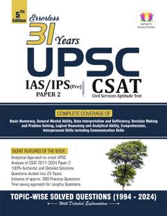 31 Years UPSC IAS/ IPS Prelims (CSAT) Topic-wise Solved Papers 2 (1994 - 2024 ) and Practice Questions with Detailed Solutions