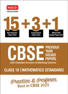MTG CBSE 18 Previous Year Solved Question Papers Class 10 Mathematics Book (2024 Full Length) | With 1 Official CBSE Sample Paper For 2025 Exam | Detailed Answers & Marking Scheme