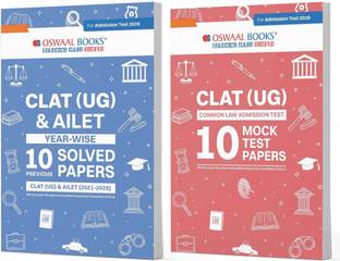 Oswaal CLAT (UG) & AILET Year-wise 10 Previous Solved Papers + 10 Mock Test Papers (Set of 2 books) | For 2026 Admission Test