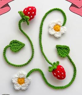 Loveandloopby MK Handmade Crochet Strawberry Bookmarks (Set of 3) Paper holder Bookmark
