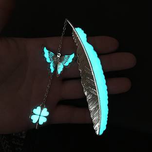 HASTHIP Bookmarks for Books 3D Silver Butterfly Four Leaf Clover Bookmarks Metal BookMark Bookmark
