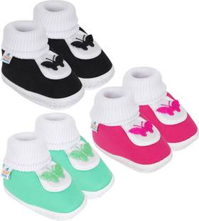 Neska Moda 0 To 12 Months Baby Boys & Baby Girls Pack of 3 Pair Soft Cotton Butterfly Baby Booties