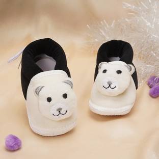 Neska Moda 6 To 12 Months Cotton and Fur Teddy Bear Face Baby Booties