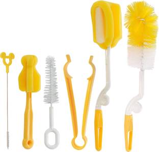 Adore 6 in 1 Wowie! Bottle Cleaning Brush Kit - Premium Quality - 2 Size Sponge Brush, 2 Size Nylon Brush, 1 Straw Brush, 1 Tong - BPA Free
