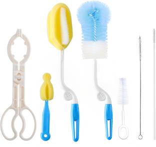 SYGA 7 Pcs Baby Milk Bottle Nipple Straw Brush Sponge Nylon Cleaning Brush Cleaner Bottle Tong Set
