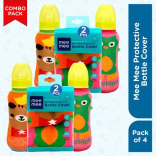 MeeMee Soft Plush Baby Feeding Bottle Cover with Cute Animated Multi Print (Pack of 4)