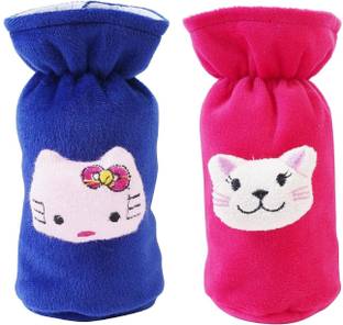 Da Anushi Soft Plush Stretchable Baby Feeding Bottle Cover Easy to Hold Strap With Cute Animated Cartoon|Suitable for 60-125 Ml Feeding Bottle(Dark Pink-Dark Blue)