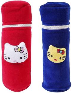 Da Anushi Soft Plush Stretchable Baby Feeding Bottle Cover Easy to Hold Strap and Zip|Suitable for 130 ML-250 ML Feeding Bottle-Dark Red-Dark Blue