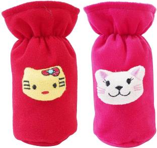 Da Anushi Soft Plush Stretchable Baby Feeding Bottle Cover Easy to Hold Strap With Cute Animated Cartoon|Suitable for 60-125 Ml Feeding Bottle(Dark Pink-Dark Red)