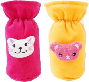 Da Anushi Soft Plush Stretchable Baby Feeding Bottle Cover Easy to Hold Strap With Cute Animated Cartoon|Suitable for 60-125 Ml Feeding Bottle(Dark Pink-Yellow)