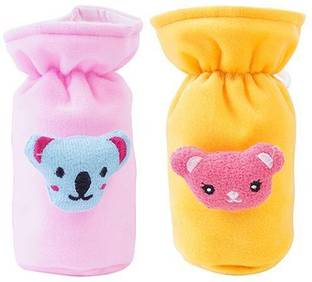 Da Anushi Soft Plush Stretchable Baby Feeding Bottle Cover Easy to Hold Strap With Cute Animated Cartoon|Suitable for 60-125 Ml Feeding Bottle(Light Pink-Yellow)