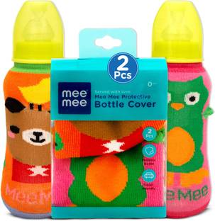 MeeMee Soft Plush Baby Feeding Bottle Cover with Cute Animated Print (Pk-2) Multicolour