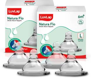 LuvLap Anti-Colic Natura Flo Teat/for Wide Neck Bottle, 4pcs, 6m+ Fast Flow Nipple