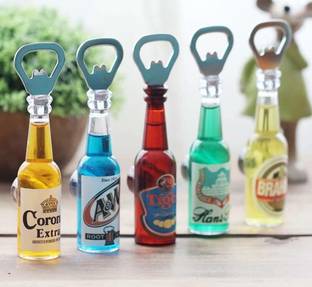 S M CREATION Can Opener Beer Bottle Antique with Fridge Magnet Beer Bottle Shape Bottle Opener with Magnet, Multicolor-Pack of 2 Bottle Opener