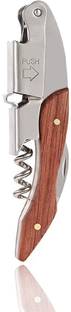 SYGA 3 in 1 Corkscrew Beer Wine Bottle Opener with Leather Cover Spring-Loaded Double Lever, Serrated Foil Cutter Barware Gear Waiter's Corkscrew of Sommeliers, Waiters, Bartenders Gift- Brown WineOpener_Brown Bottle Opener