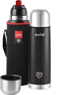 cello Duro Tuff Steel Flip with Jacket DTP Coating Double Walled Insulated 500 ml Flask