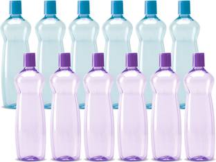 MILTON Pacific 1000 Pet Water Bottles, 1 Litre Each, Set of 12, Purple and Sky Blue 1000 ml Bottle