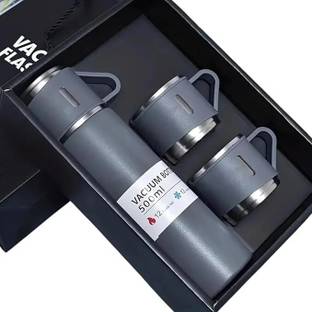 Bilbari Stainless Steel Vacuum Flask Set 3 Steel Cups Flask Combo for Hot & Cold Drink 500 ml Flask