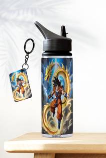 TheWhoop Printed Water Bottle & Keychain Combo with Holding Grip / Best Gift Goku Fans 750 ml Sipper