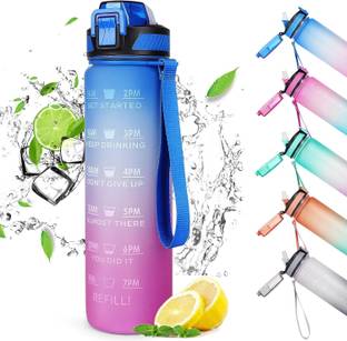 Mizuki 1 Litre Drinking Water Bottle with Motivational Time Marker & Straw Gym Sipper 1000 ml Shaker