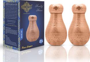 IndianArtVilla Matka Hammered Design Bedroom Bottle with Inbuilt Glass, Drink & Storage Purpose, 1600 ml Bottle