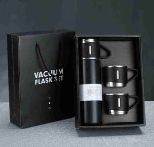 MMPRINTS IVI-13FR-Vacuum Flask Set 3 Steel Cups Combo 500 ml Steel Bottle With Drinking Glass