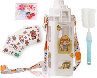 TRK IMPEX Kawaii Bear Pastel Water Bottle With Sticker Plastic No Leak Large Cute Bottles 700 ml Bottle