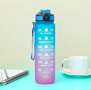 The Procure Store Unbreakable 1 litres Blue Sippers Bottle With Motivational Time Maker 1000 ml Bottle